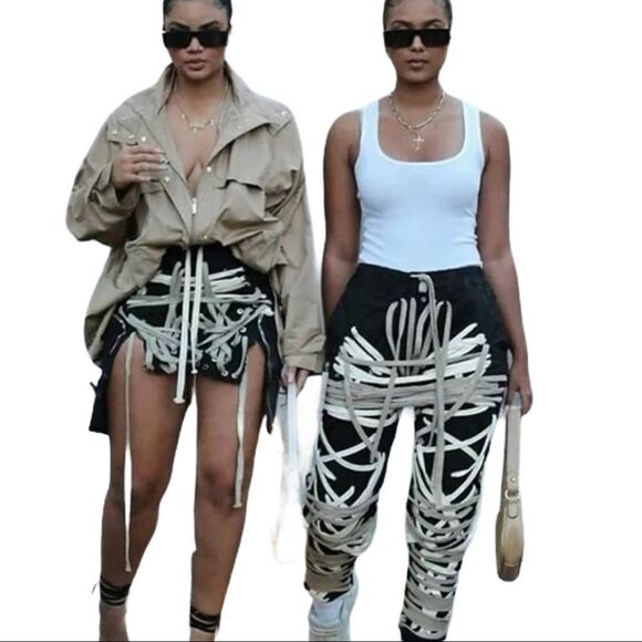 Black Multi White Strings and Things Statement Mini Skirt NEW - Picture 2 of 5